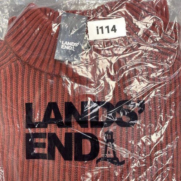 NEW Lands’ End Men’s L Ribbed Knit Sweater Mock neck Red Rust 100% Cotton - Picture 10 of 10